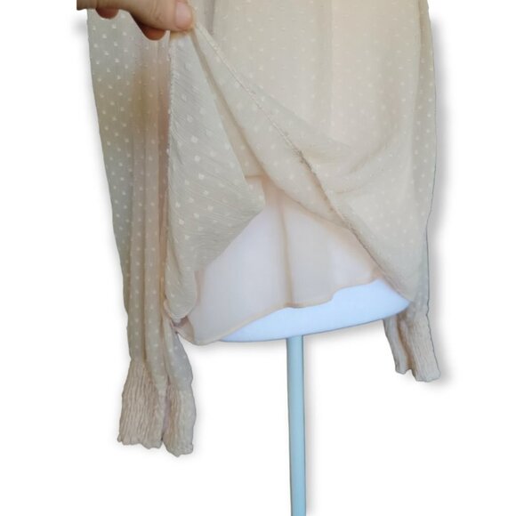 𝅺ZARA Swiss‎ Dot Sheer Sleeved Beaded Neckline Blouse Light Pink Medium - Picture 3 of 11